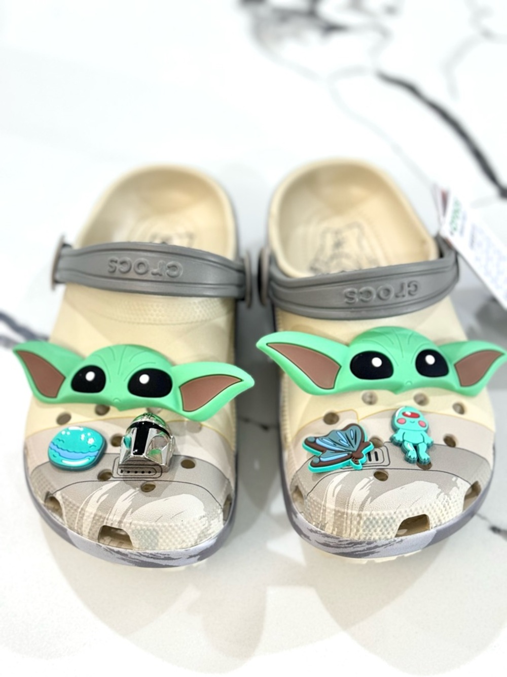 CROCS Kids Beige Clog with Green Grogu Character Charms